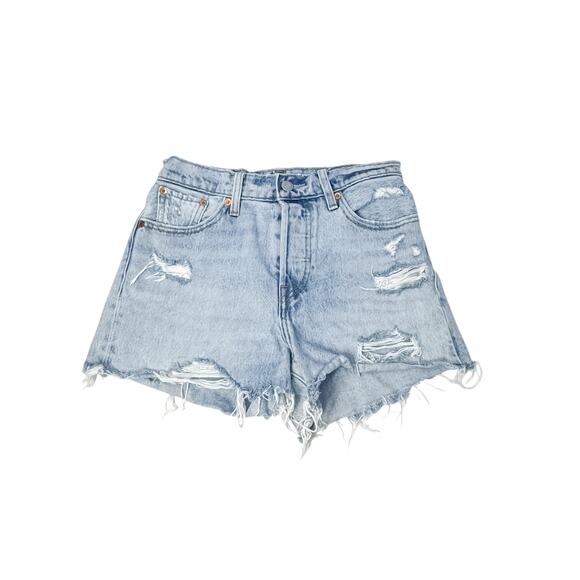 VintagLevi's 501 Light Wash Distressed Cut-Off Jean Shorts 100% Cotton USA Made - Picture 1 of 6